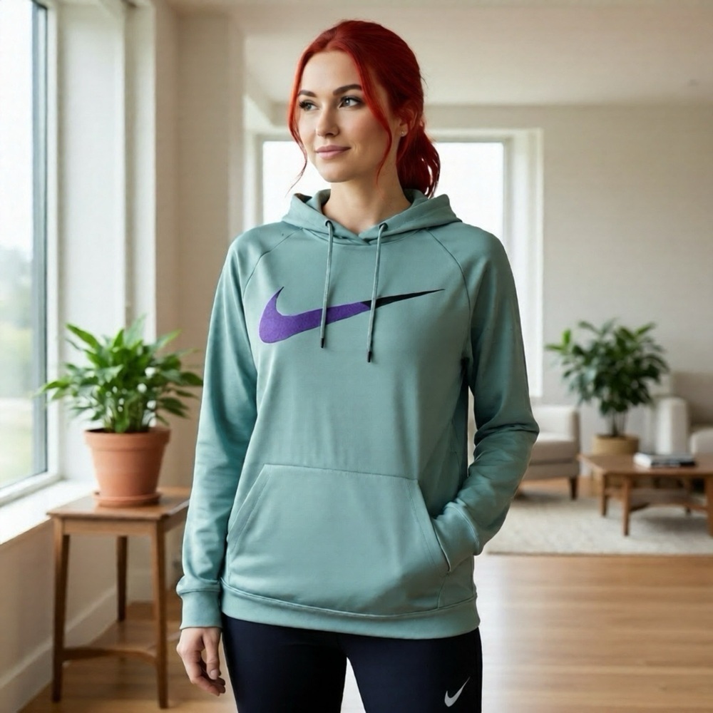 Nike Pullover Hoodie Sage Green Purple Swoosh Sweatshirt Activewear